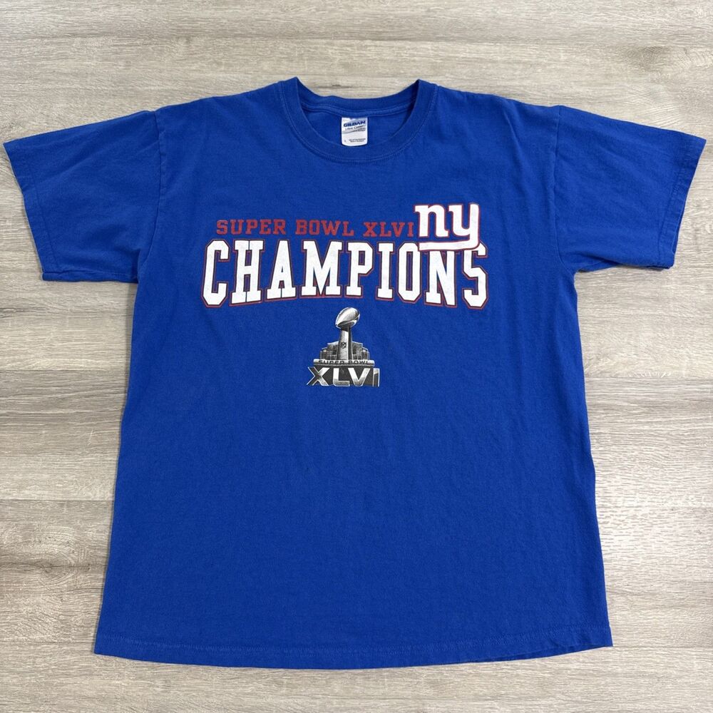 New York Giants Shirt Men’s Large Blue Super Bowl XLVI Champions Lombardi Trophy